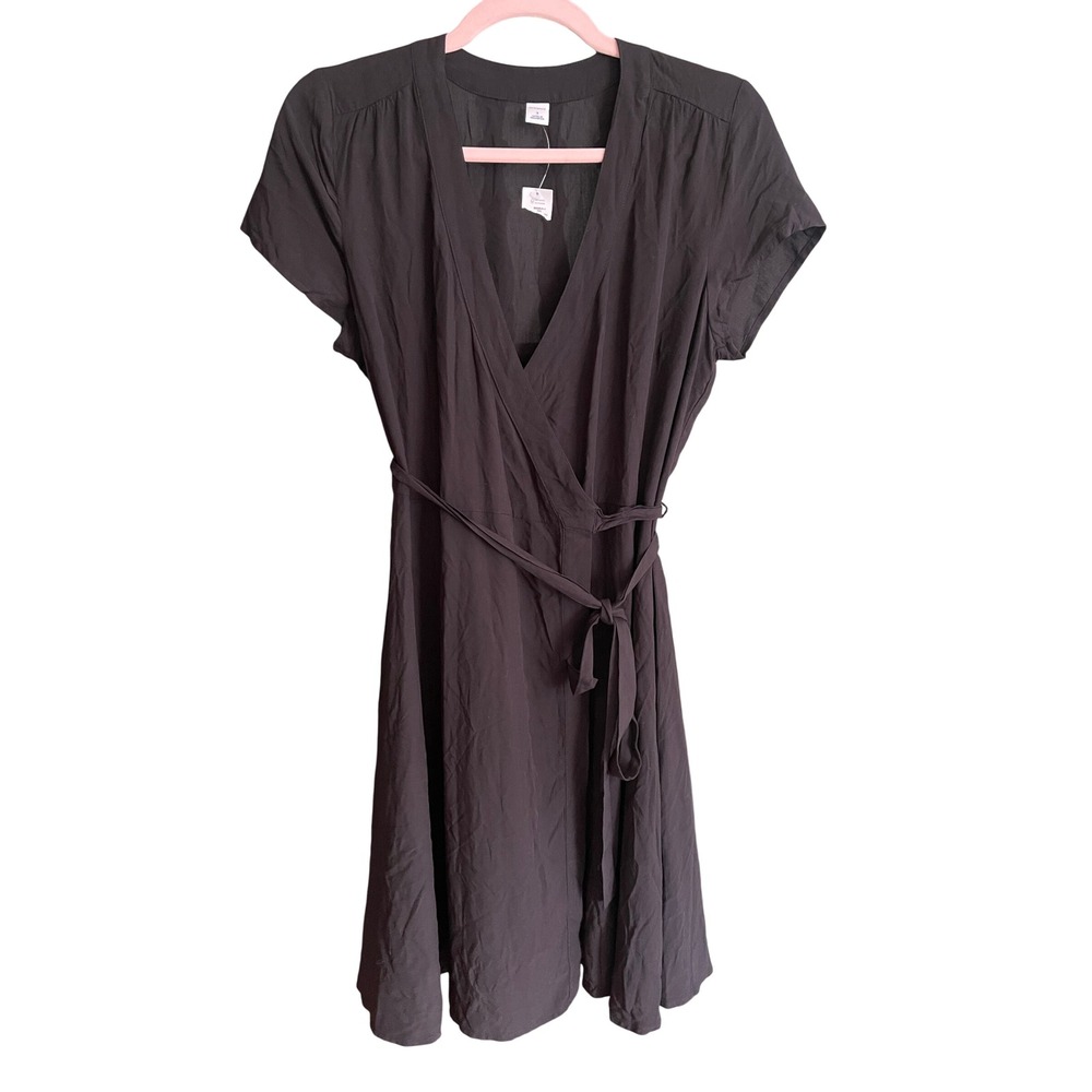 NWT Old Navy Womens Black Rayon Short Sleeve Wrap Mini Dress Size Small